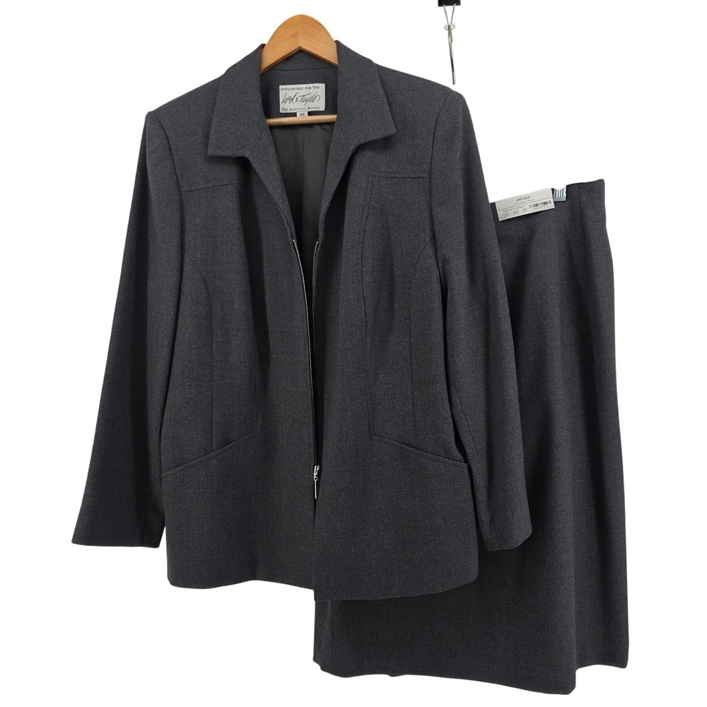 Vintage NWT 80s 90s Lord & Taylor The American Woman 2 Piece Suit Gray Wool 16W